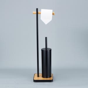 China Multifunctional Bamboo Toilet Brush and Paper Roll Holder Set OEM ODM factory