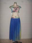 Performance Belly Dancing Clothes Harem Floral Plain Neckline Bra Illusion Blue