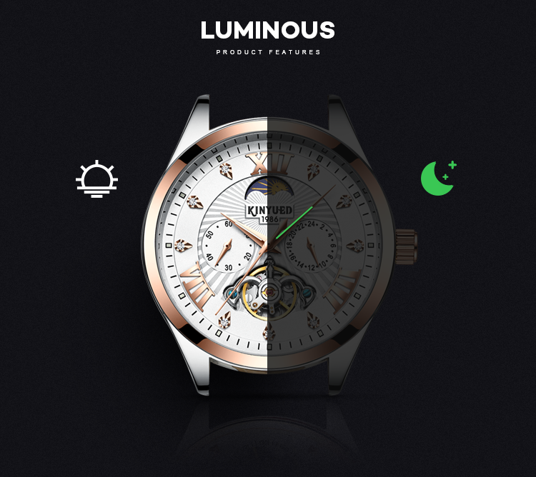 Watches men luxury brand automatic luminous moon phase watch Leather fashion tourbillon automatic mechanical watch