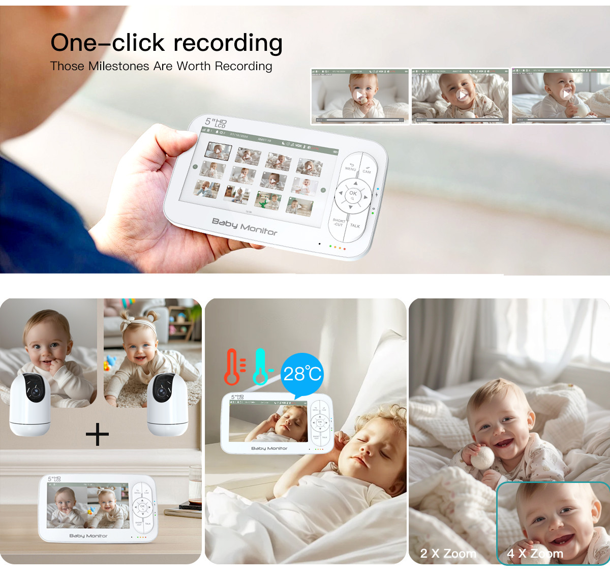 Indoor 2.4Ghz Wifi Baby Monitor Wireless 5 Inch LCD Video Baby Monitor Split Screen