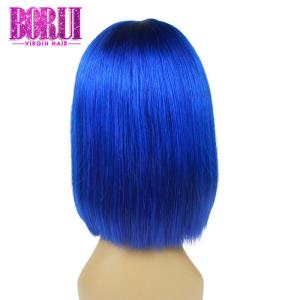 China 100% Brazilian Colored Bob Wigs Blue In Transparent Lace Straight Texture factory