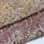 Nigerian Styles Gold Beaded Lace Fabric Handmade Tulle Embroidery 135cm Width