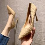 069990-1 European And American Sexy Pointed-Toe Shallow Mouth High Heels Plaid