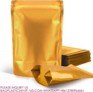 China Golden Resealable Stand Up Bags,Smell Proof Pouch Sealable Foil Pouch Bags For Packaging factory