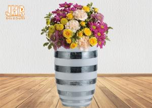 China Barrel Shaped Fiberglass Flower Pots Glossy White Mirror Mosaic Finish factory