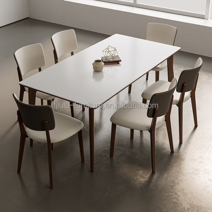 Modern Nordic Design Solid Wood Dining Table Set with Black/White PU Leather Chairs and Nordic Style