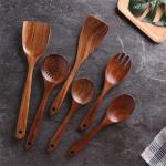 CU Wooden Spoon Spatula Set , Toxinfree Wooden Utensil Set With Holder