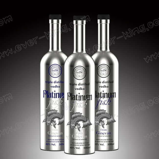 Round Empty Flint Glass Electroplated Vodka Bottle With Sealed Cork Lid