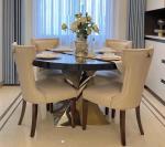 High End Red Solid Wood Table Top Stainless Steel Base Round Dining Tableish