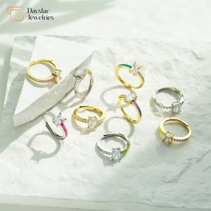 China 18k Gold Plated Square Diamond Rings Jewelry Adjustable Colorful Enamel Zircon factory