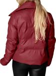 Zip Up Faux Leather Puffer Winter Down Jackets Zipper Closure