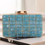 Rectangular Evening Clutch Purse Bag Metal Frame Inlaid Green Acrylic