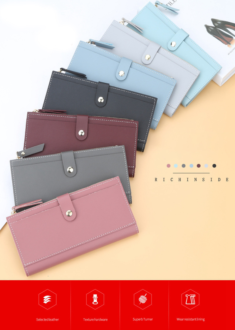 Ladies Travel Purse Zip Around Clutch Wallet Wristlet Blocking Pu Leather Wallet 0.15kg