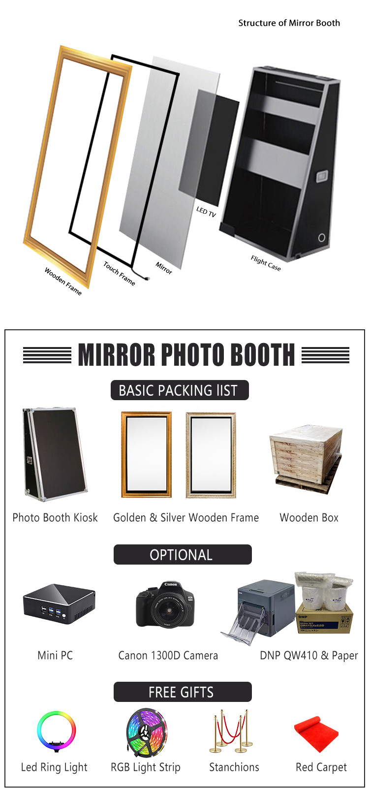 55-65 Inch Portable Magic Mirror Photo Booth