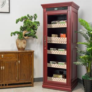 China Lockable Glass Door Touch Control Red Solid Wood Cigar Cooler Humidor factory