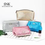 Travel Shiny Glitter Powder Gold Pouch PU Leather Vintage Makeup Bag