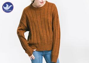 China Anti - Pilling Brown Womens Knit Pullover Sweater Soft Rib Knitting Apparel factory