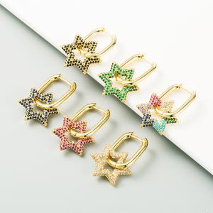 China Colorful Diamond Star Pendant Hoop Charm Earrings 18k Gold Plated Zircon factory