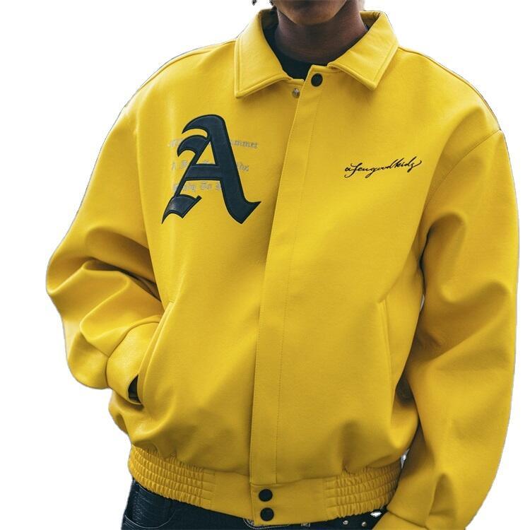 Black Yellow Leather Versity Jacket for Men Manufacturer Bulk Bomber Plus Size Men&prime;s Letterman Varsity Jackets