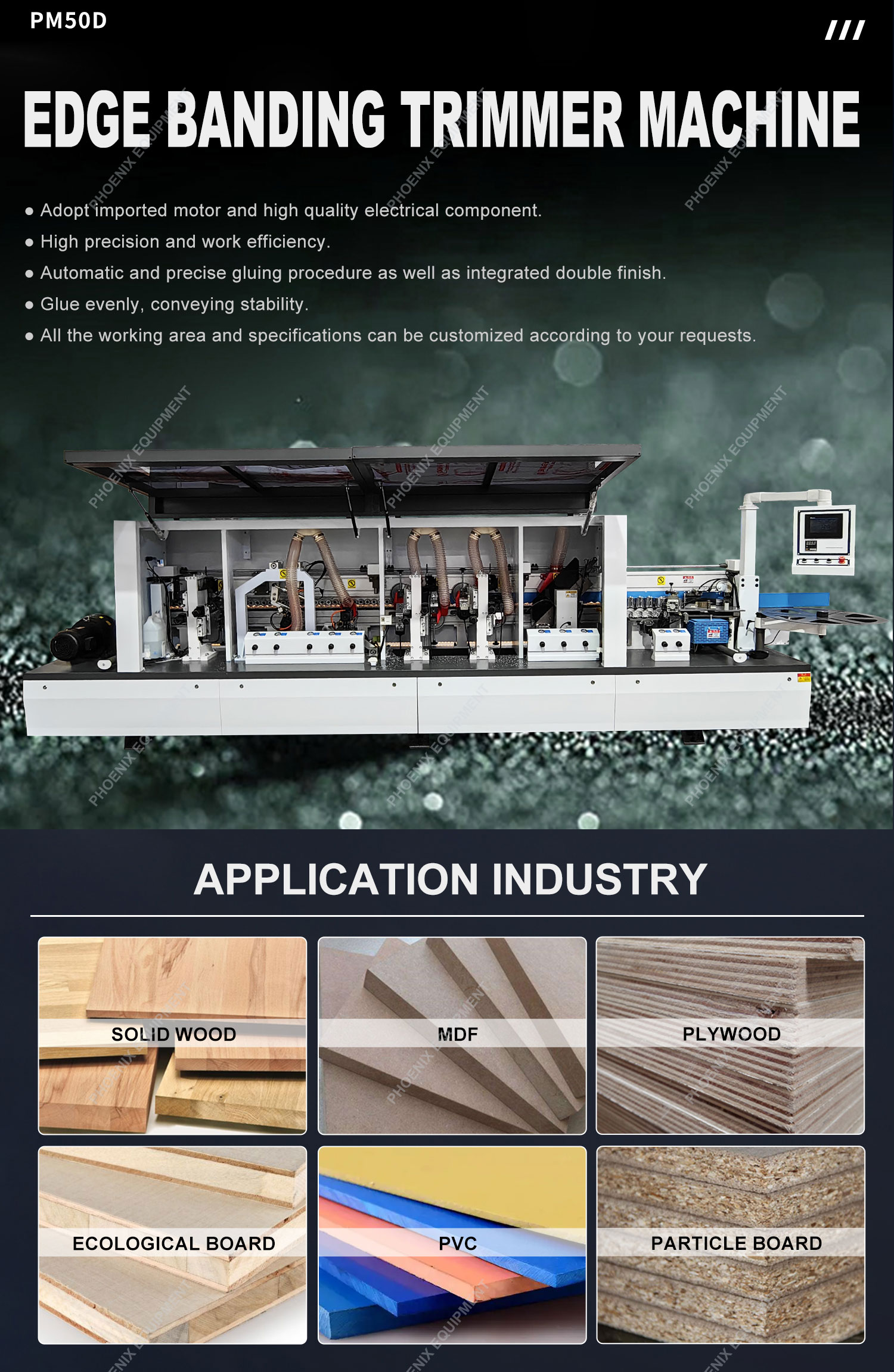 12kW Power Woodworking Machine Edge Banding And Trimming With Auto Gluing And Cleaning