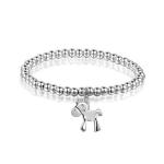 5mm Sterling Silver Beads Bracelet with 925 Silver Horse Charm 6.5 inches
