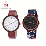 Walnut Modern Wood Watches , Wood Face Watch With Leather Band