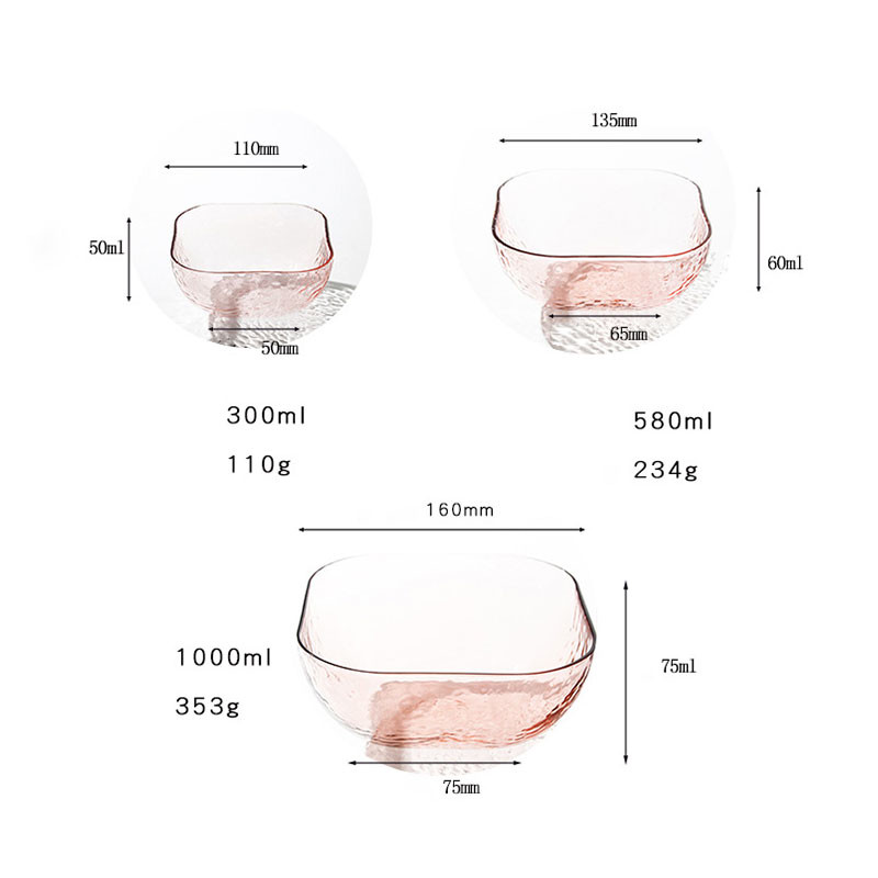 Transparent Square Phnom Penh Pink Glass Tableware