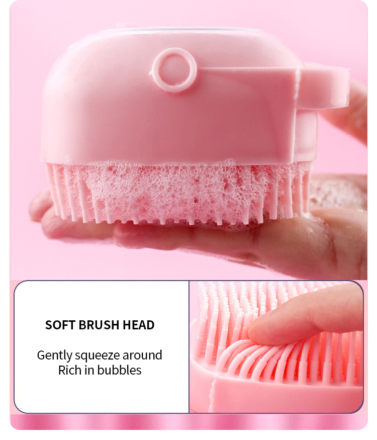 Blue Pink Shampoo Dispensing Brush Silicone Dog Bath Brush Custom