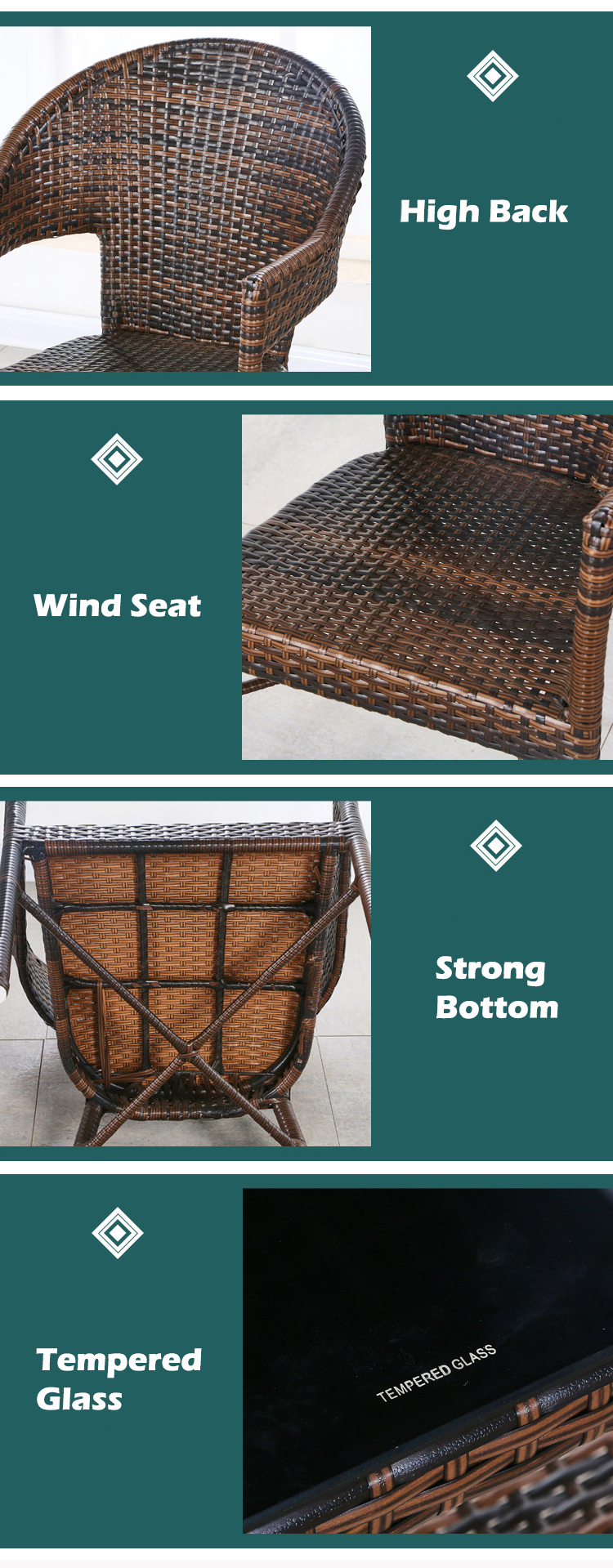 Custom Logo Woven PE Rattan Dining Table and Chairs for Hotel Outdoor Patio Armchair Set