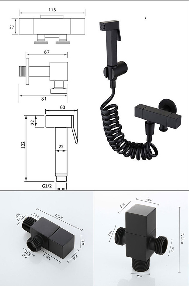 Square High Pressure Solid Brass Bathroom Toilet Bidet Sprayer New Matte Black