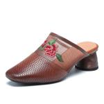 HZM006 Sandals Women'S Leather Embroidered Slippers Ethnic Lazy Shoes Hollow