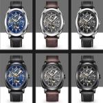 Skeleton Mechanical Waterproof Quartz Watch 45mm Dia Leather Strap Mens Watch