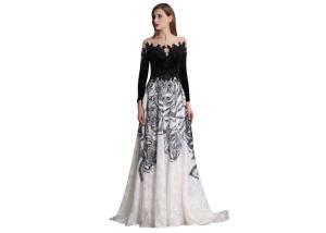 China Embroidery Long Sleeve Muslim Evening Dress Sequin Ball Gowns 100% Polyester factory