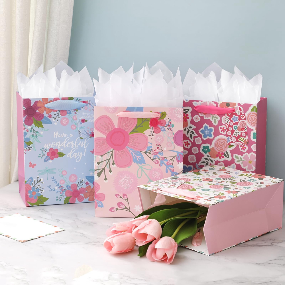 Custom Color Accepted Fashion Flower Printing Fancy Shopping Paper Bags For Presents