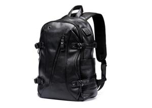 China Durable Black Leather Business Casual Backpack Waterproof With USB Charging factory