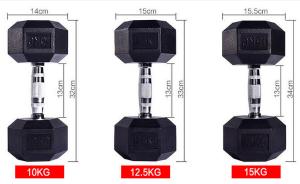 China 2.5kg 5kg 7.5kg 10kg Cast iron Black Rubber Coated Hex Fixed Dumbbell factory