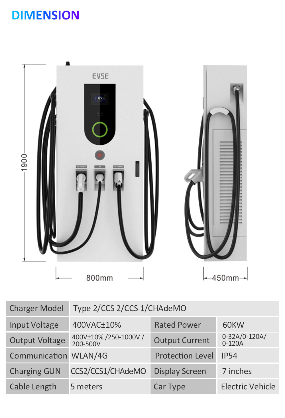 Type2 CCS2 Ethernet 4G Wifi AC DC EV Quick Charge Station 80kw Charger For Car