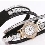 Ladies Fashion Long Strap PU Leather Belt Diamonds Wrist Band Watch