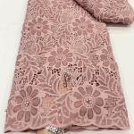 Rose pink guipure lace water-soluble embroidery fabric with beads wedding dress