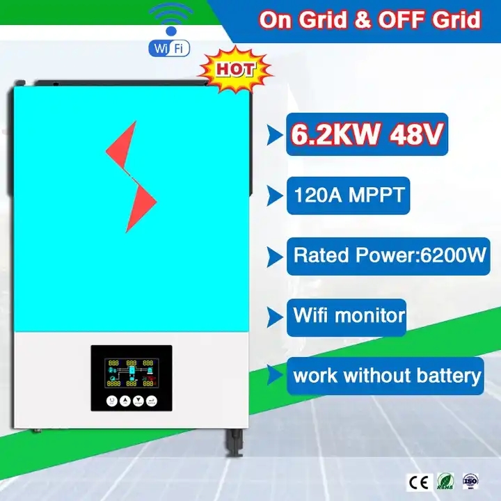 3600W 6200W With Batteries Hybrid Inverter 6.2Kw 120A Mppt Solar Charger Pure Sine Wave Hybrid Home Power Solar Inverter