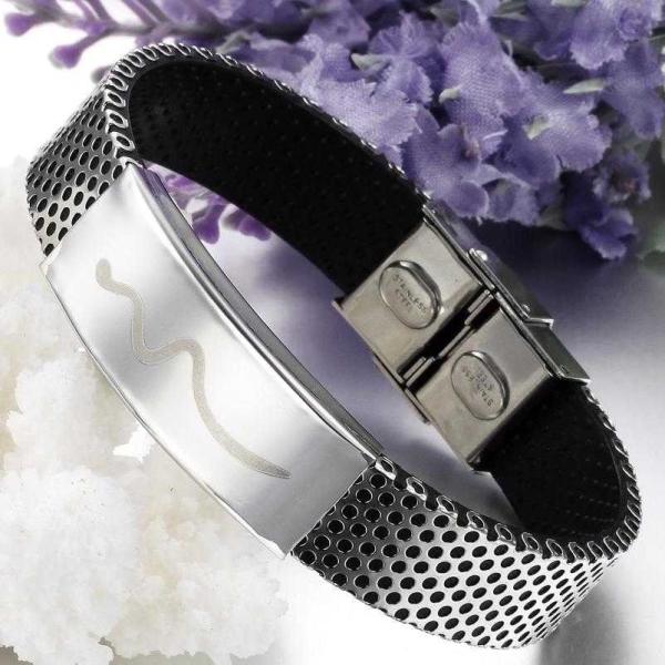 Tagor Stainless Steel Jewelry Super Fashion Silicone Leather Bracelet Bangle