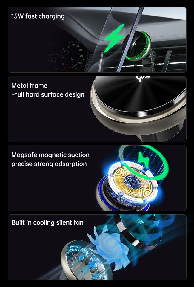 Starry Sky Light Magnetic Car Wireless Charging Bracket Built-In Silent Cooling Fan CD Pattern Lenses High-End Metal Frame