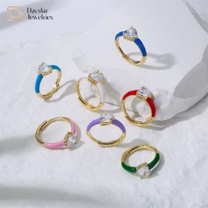 China Enamel Heart Diamond Rings , Opening Adjustable Zircon Love Heart Band Ring factory