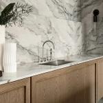 Villa White Oak Wood Veneer Kitchen Marble Countertop Frame Line Door Panel