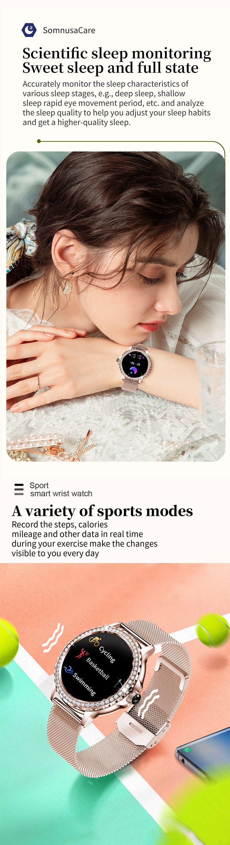 IP68 Waterproof Ladie'S Fitness Smart Watch Sleep Tracker 360x360 220mAh