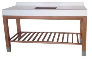 China Teak wood finish wooden hotel bathroom vanity/bathroom cabinet with wood slats shelf factory