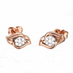 China High Quality Rose Gold 0.14 carat Daimonds Leaves Style Design Stud Earrings (GDE007) factory