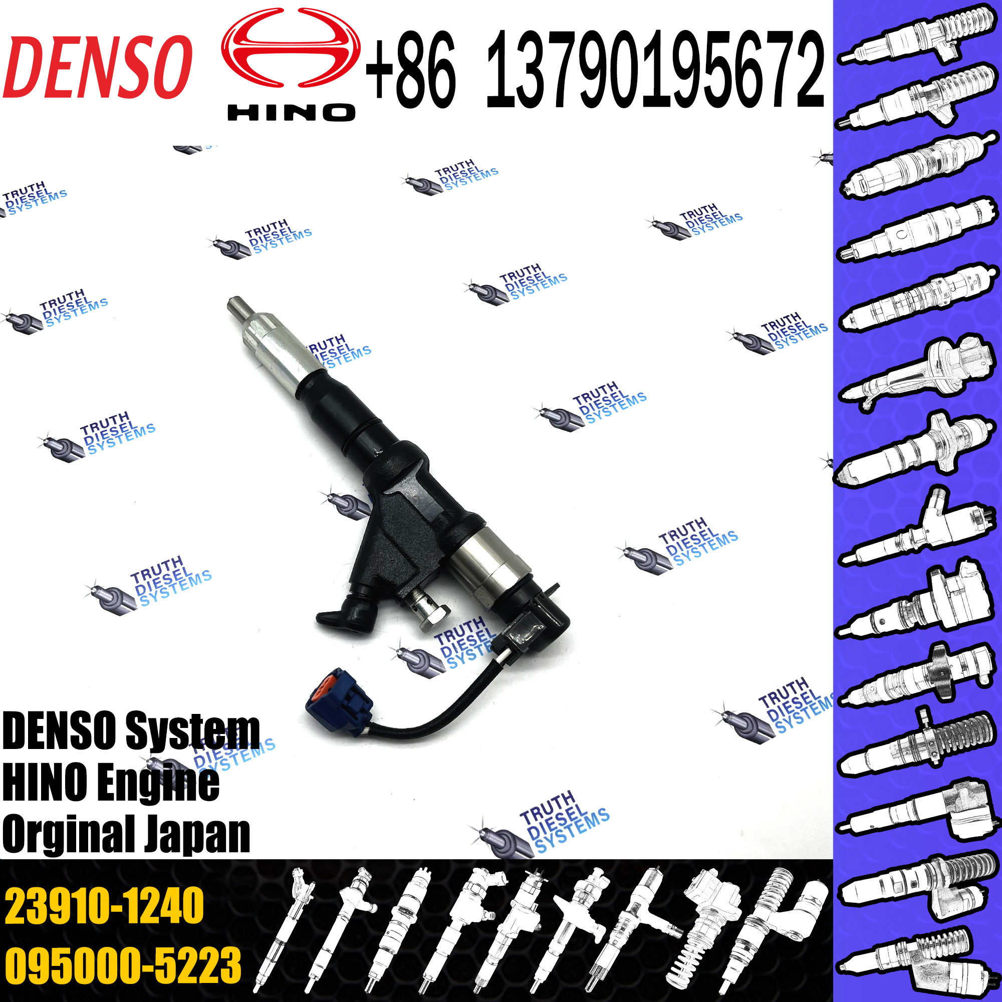New Fuel Injector Nozzle 095000-5220 095000-5223 095000-5224 095000-5225 23670-E0340 23670-E0341 23910-1240 for HINO P13
