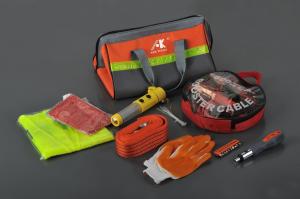 China 19 pcs auto emergency kit ,with booster cable ,trailer rope ,raincoat ,hammer ,gloves factory