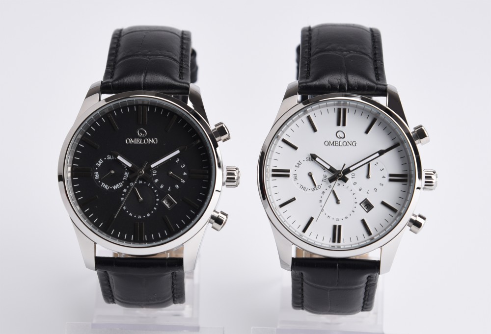 Business Gift Leather Strap Wrist Watches , IP Plating Mens Stainless Steel Watch